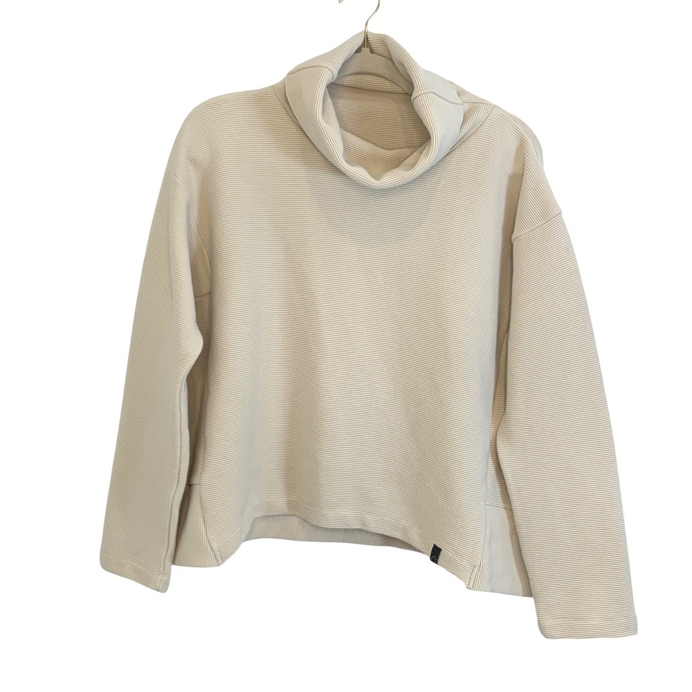 Varley Beige Ribbed Turtleneck Pullover Sweater Casual Cozy Size S